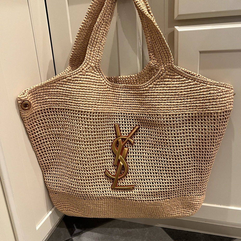 YSL Raffia Woven Tote beach bag